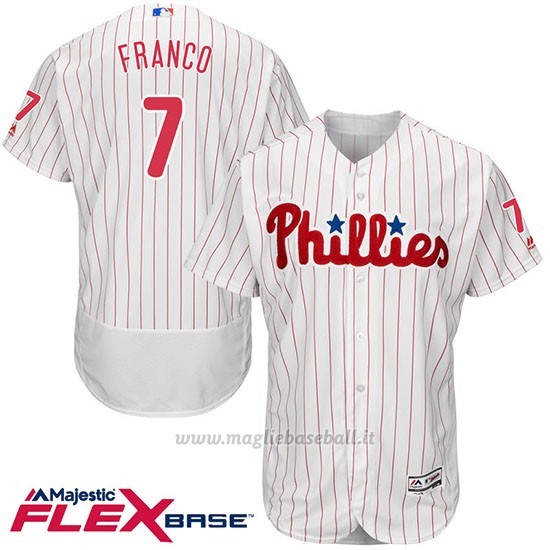 Maglia Baseball Uomo Philadelphia Phillies Maikel Franco 7 Bianco Flex Base Autentico Collezione Giocatore